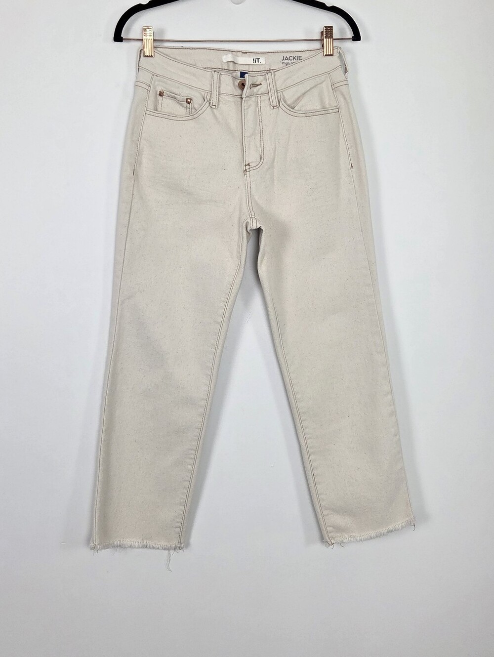 !it. Jackie High Rise Straight Leg Frayed Hem Ankle Natural Jeans Size 4